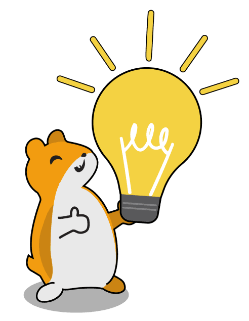 Digital art of a hamster holding a light bulb representing an idea.