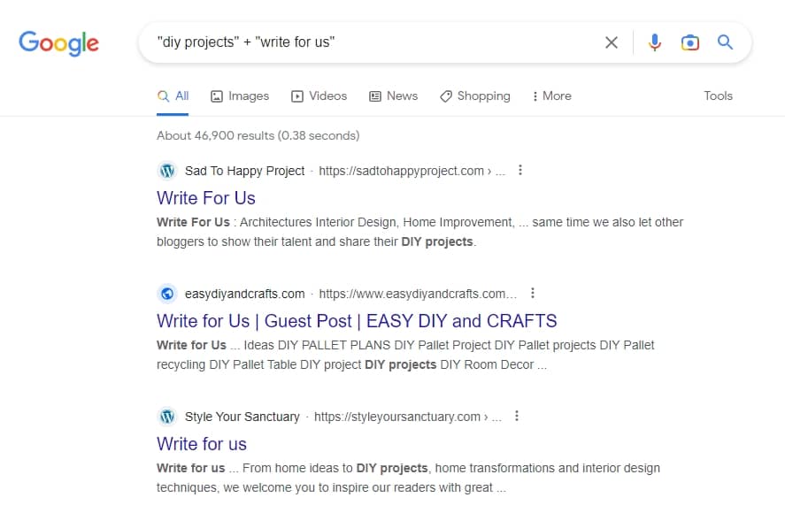 Google Search showing how to find an outreach opportunity