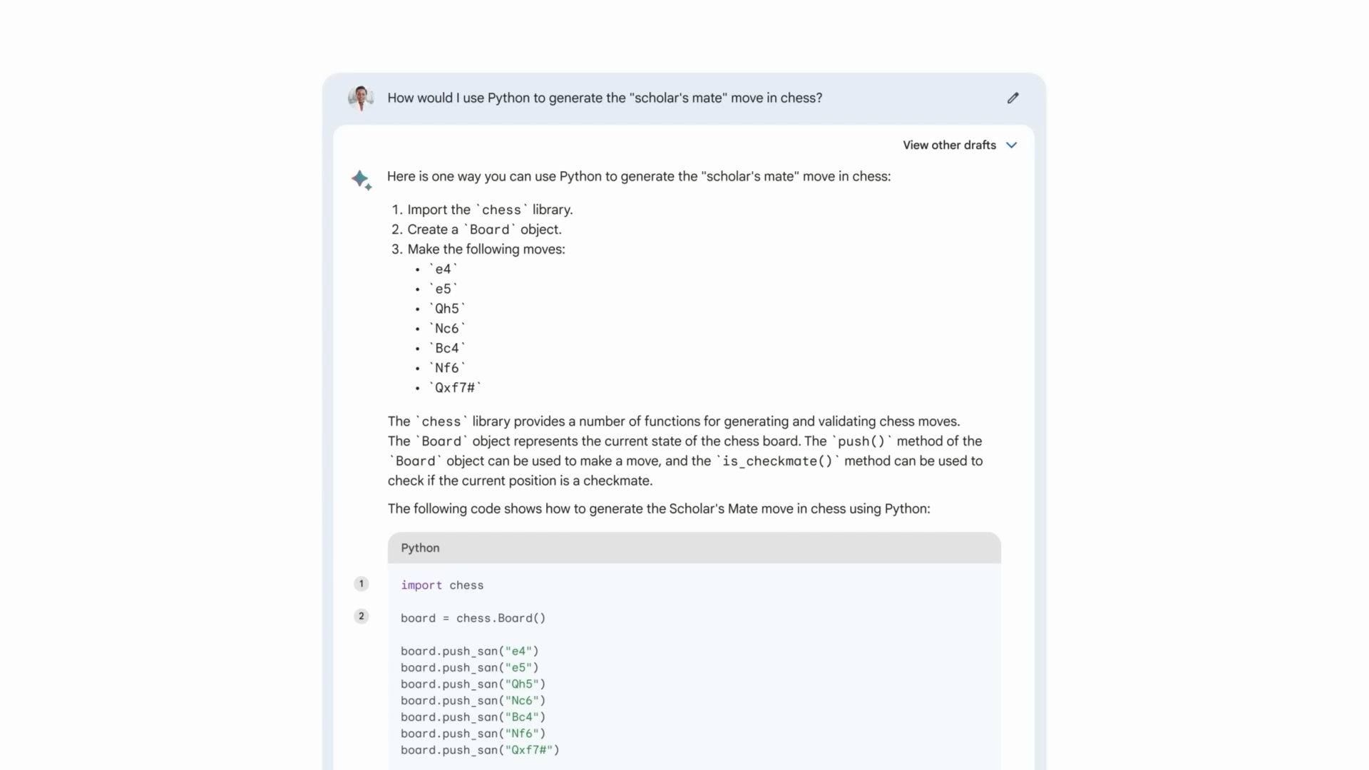 Bard AI generating Python code