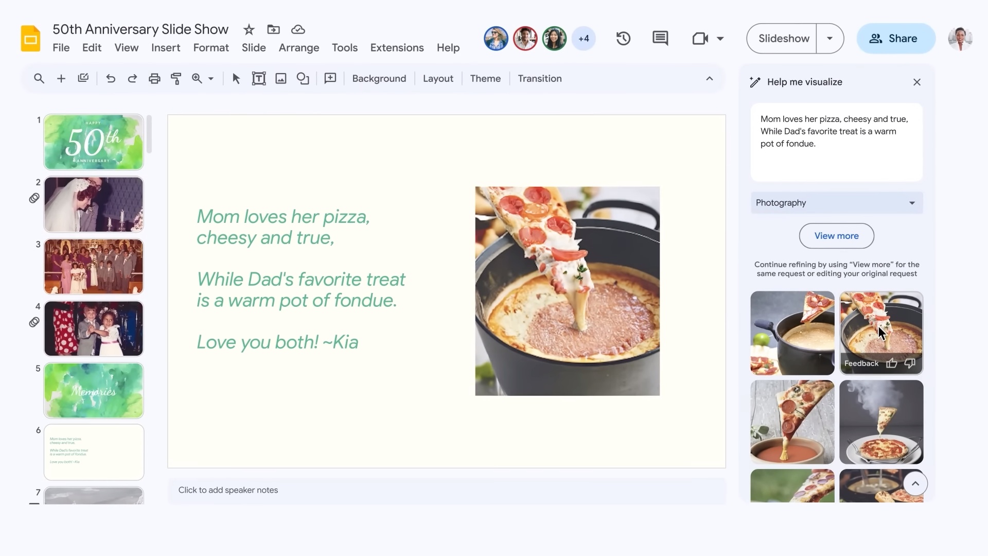 Screenshot of Google Slides with AI assistant